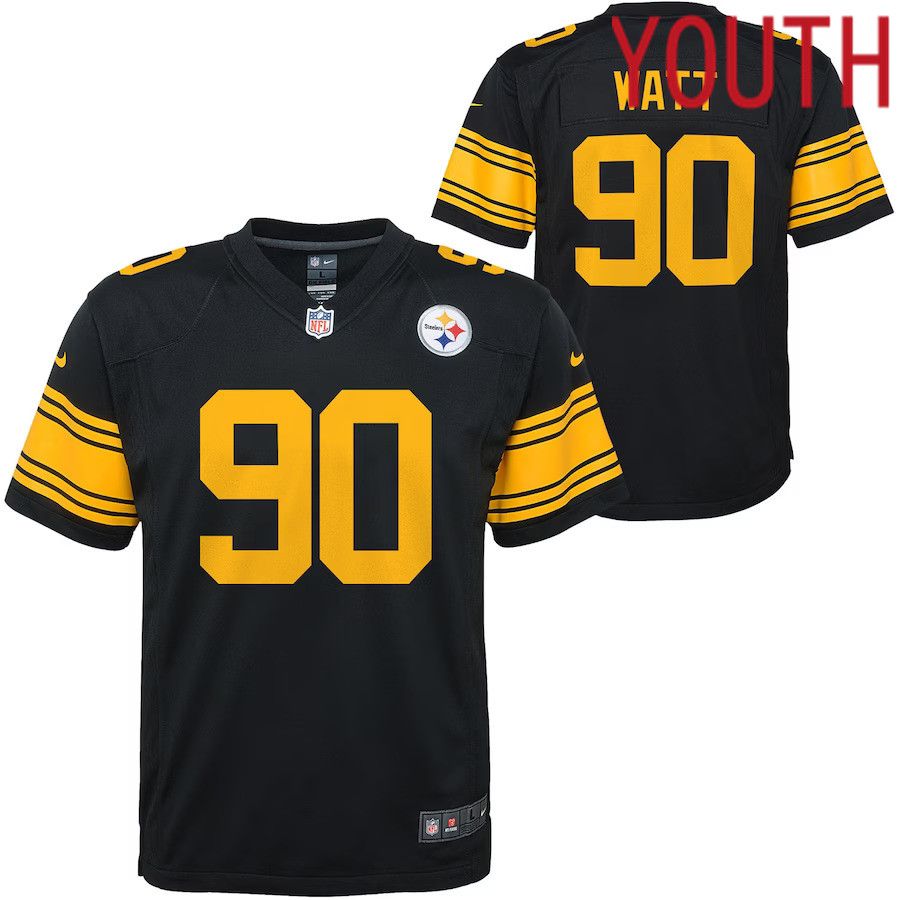 Youth Pittsburgh Steelers #90 T.J. Watt Nike Black Color Rush Player Game NFL Jersey